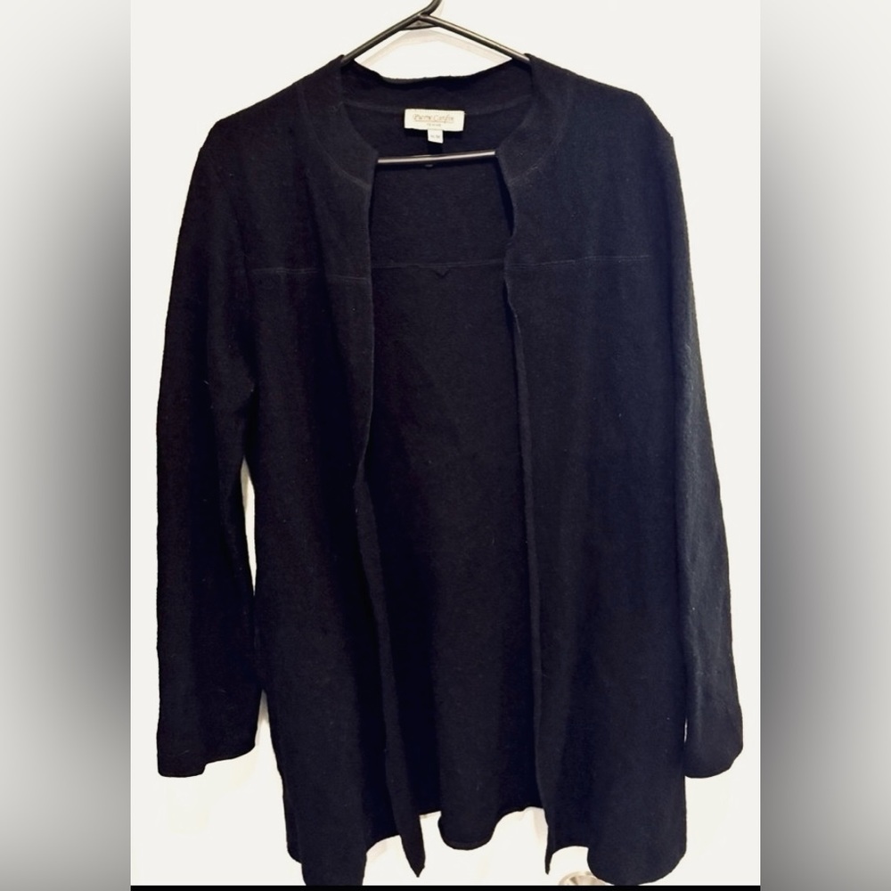 Vtg Pierre Cardin 💯 wool open long cardigan sweater jacket warm pockets chic m